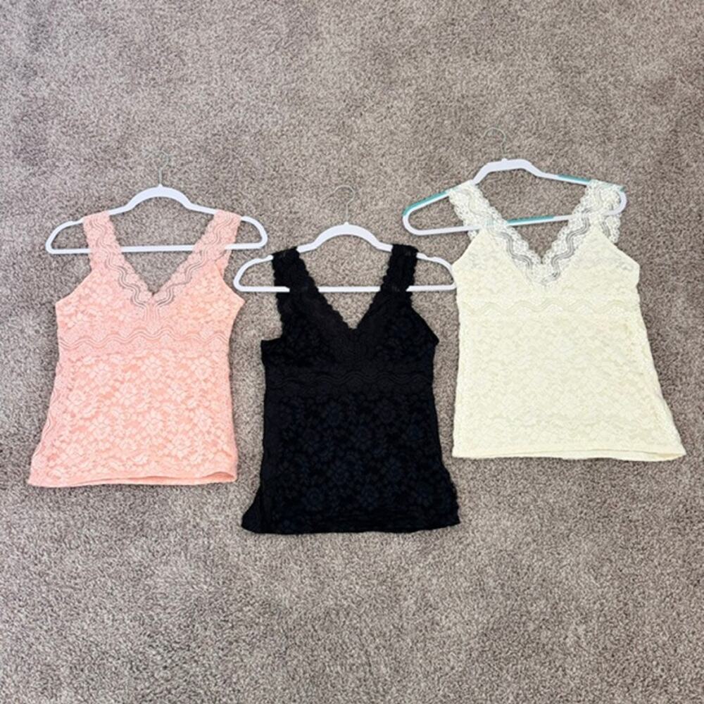 Moda International Lot of 3 Lace Camisoles Cream, Pink, Black Floral Women Small